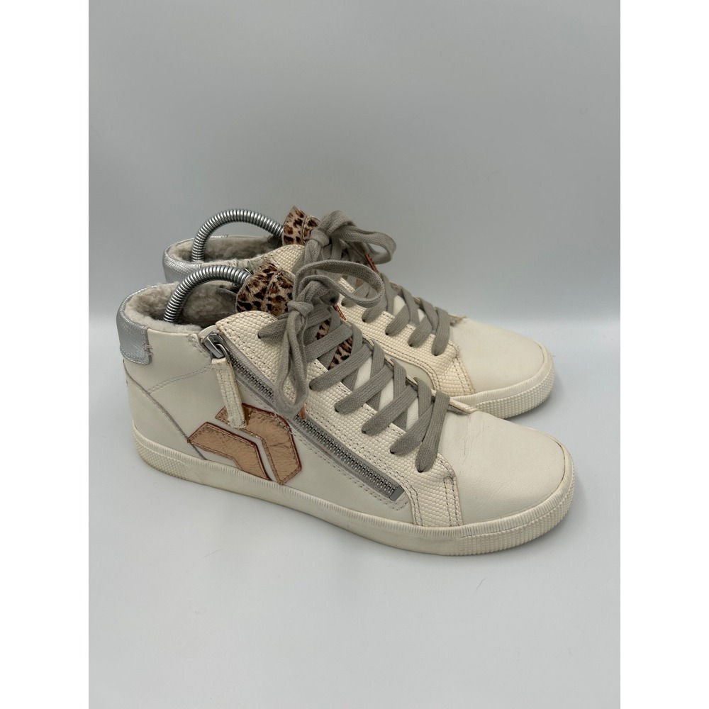Dolce Vita Zina High Top Sneakers‎ Ivory Leather Leopard Metallic Womens 10 - Picture 3 of 8